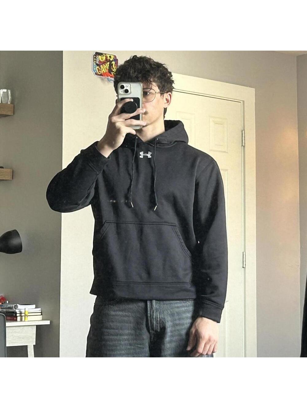Vintage Y2K Center Logo Under Armour Black Hoodie